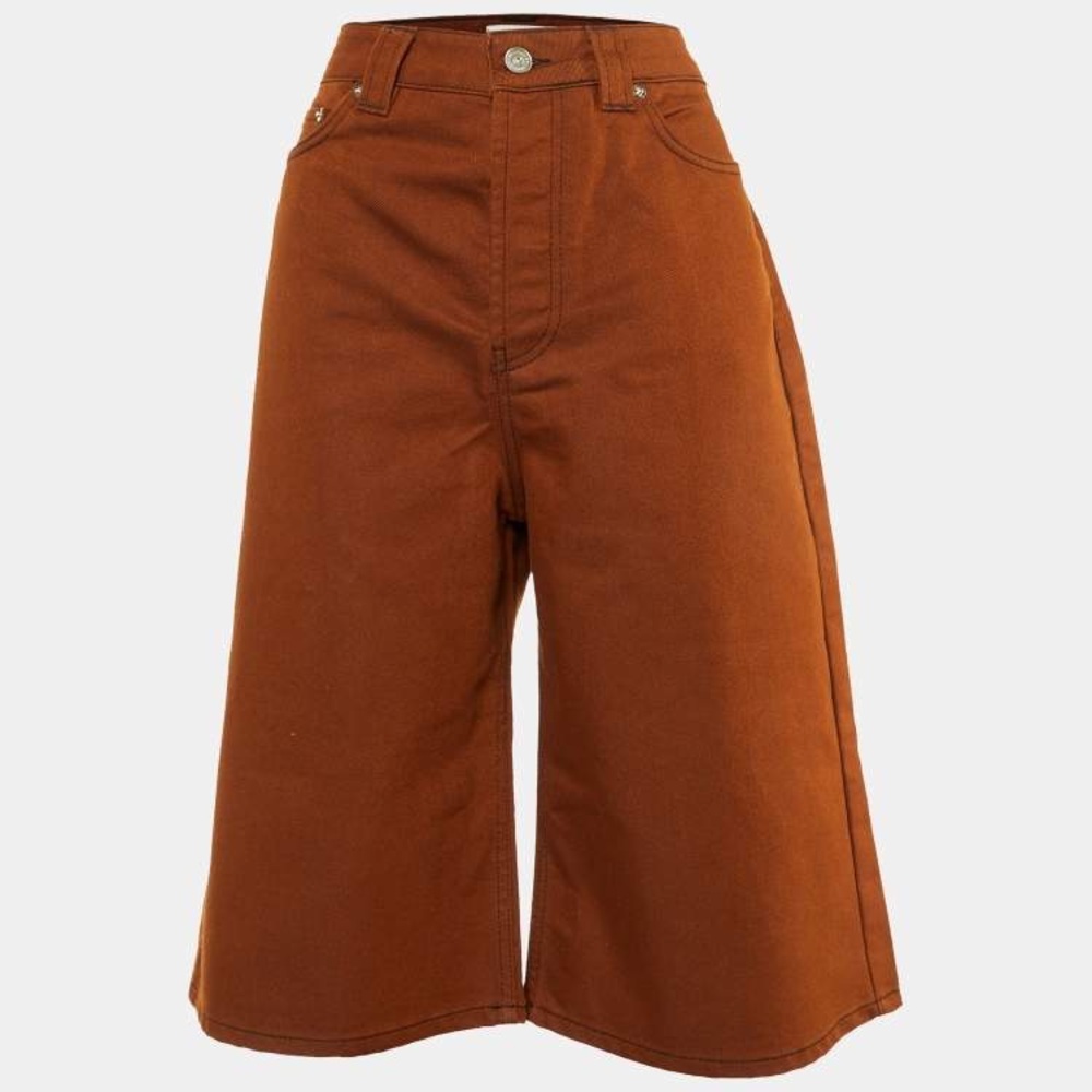 Ganni Chocolate Brown Jacket with Silver Buttons Knee Length Denim shorts